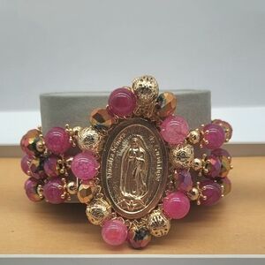 Hand Crafted Gold and Pink Beaded Bracelet